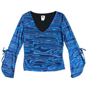 International Newport Group Blue Swirl Psychedelic V-Neck Bell Sleeve Top M